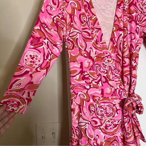 Lilly Pulitzer XS Karlie Wrap Romper Mango Salsa Pink - Picture 4 of 10